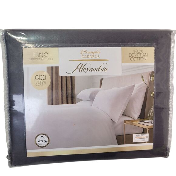 Kensington Gardens Alexandria King 4-Piece Charcoal Sheet Set 600 Thread Count - Picture 1 of 6